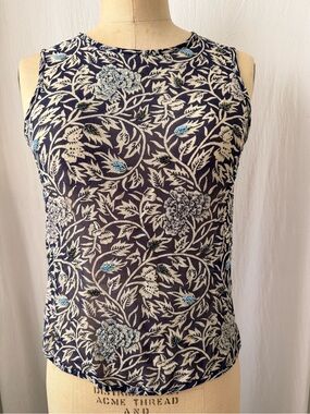 Milo, Batik like Print with Beads on Silk Georgette Tank, sz S